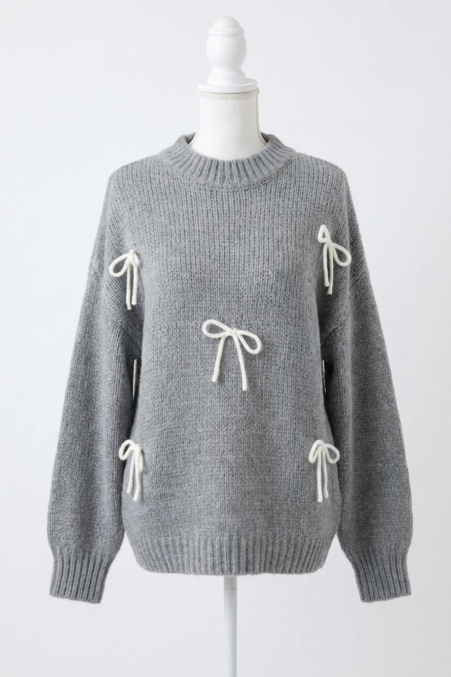 NEW BLU PEPPER bow long sleeve pullover sweater in grey